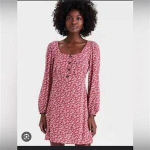 American Eagle Outfitters Red floral long-sleeved mini dress square neck size M